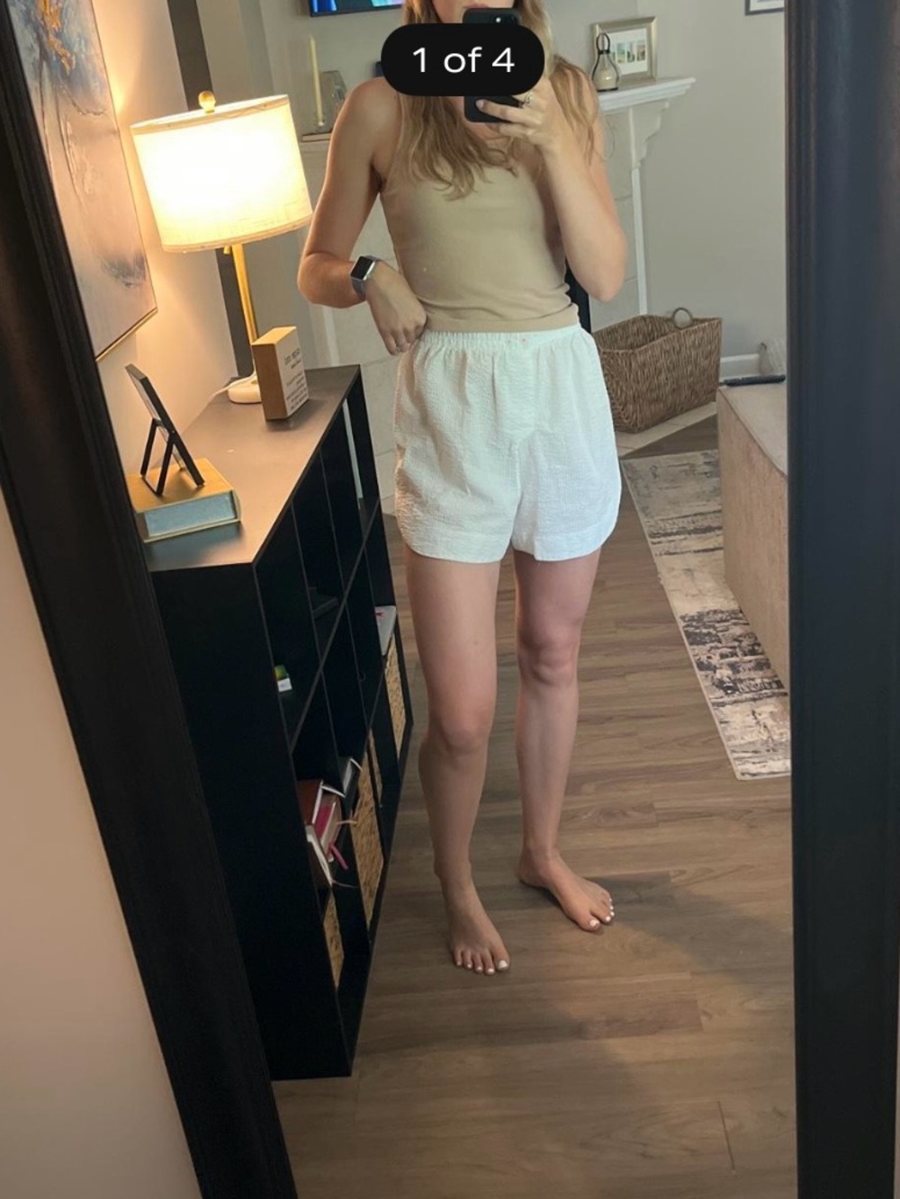 Free People White High-Waist Textured Elastic Shorts